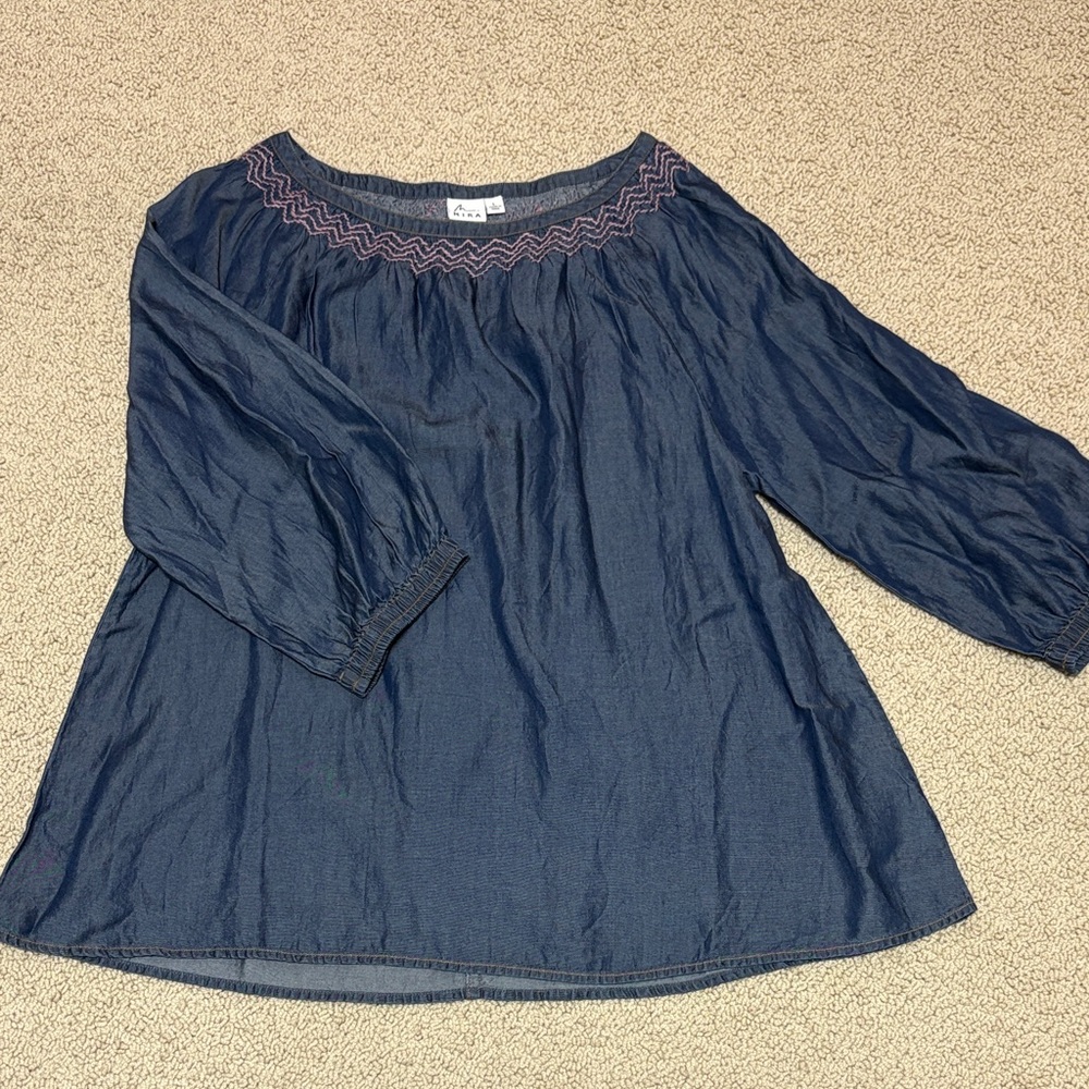 Embroidered Navy Peasant Tunic Top